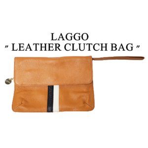 LAGGO Pebbe Orange Grain Leather Wristlet Clutch Bag.